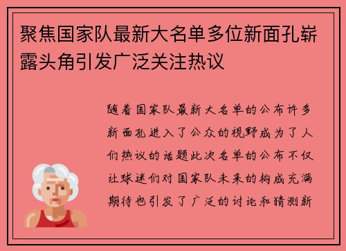 聚焦国家队最新大名单多位新面孔崭露头角引发广泛关注热议